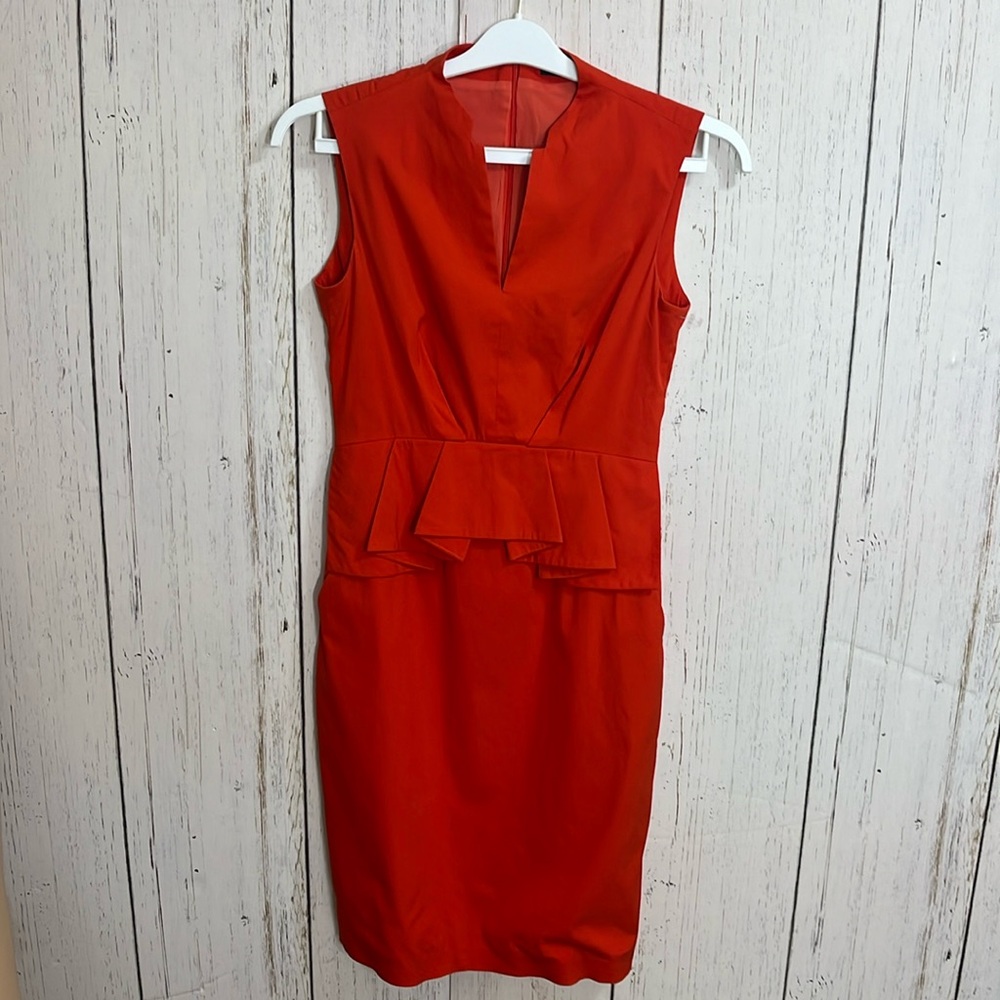 Piazza Sempione Red Fitted B Neck Peplum Ruffle Knee Length Dress Italian 40